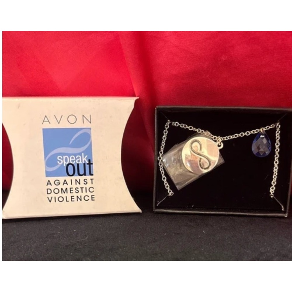 Avon Empowerment Charm Necklace Speak Out Domestic Violence Blue Crystal Silver